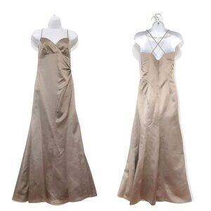 Vintage 90s Nicole Miller Beige Satin Evening Dress, Size 4